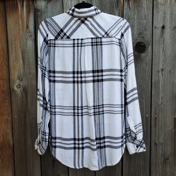 Rails White Black Plaid Rayon Long Sleeve Top - Picture 5 of 7